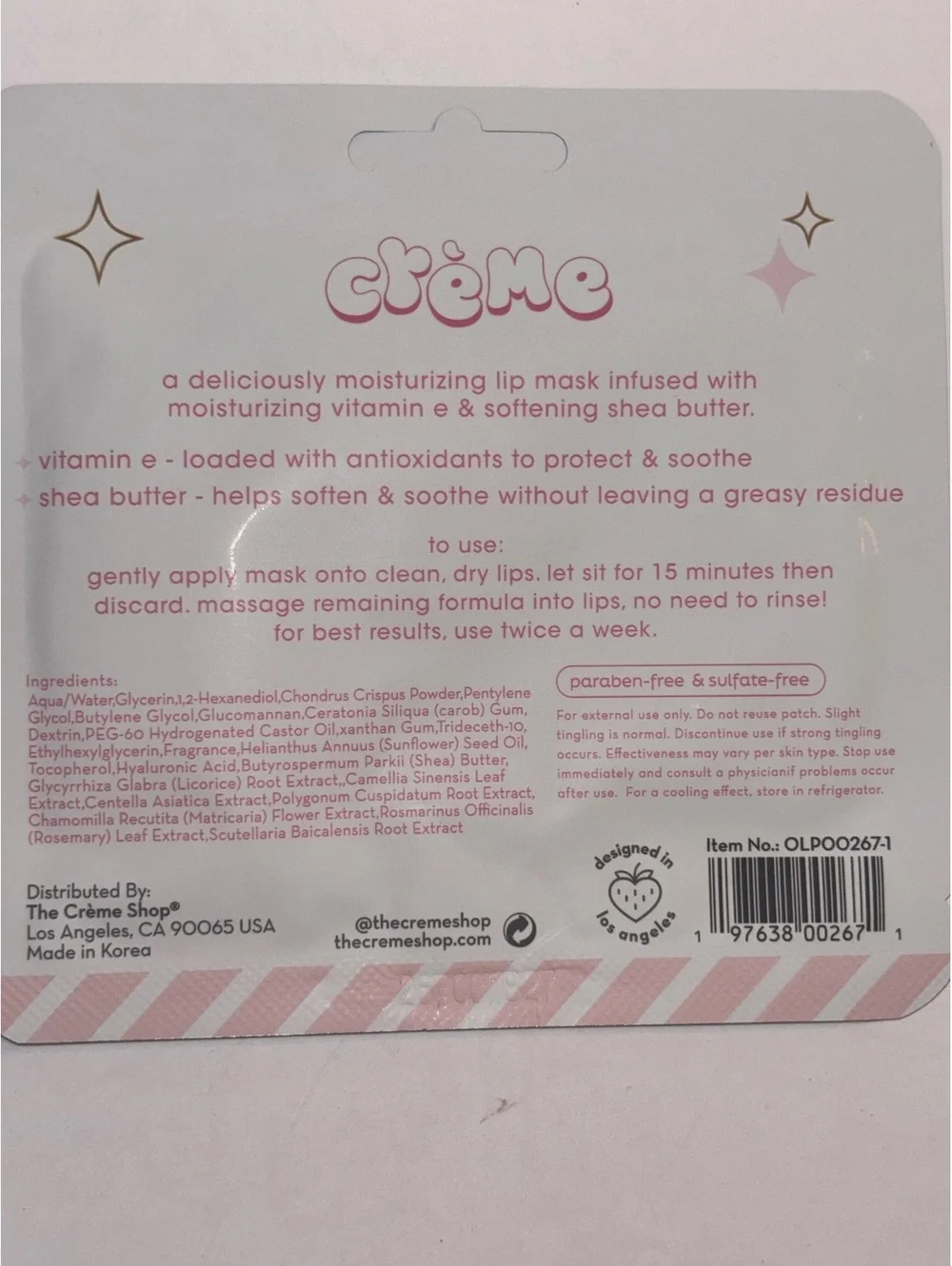 The Crème Shop Strawberry Hydrogel Lip Mask Vitamin E Shea Butter